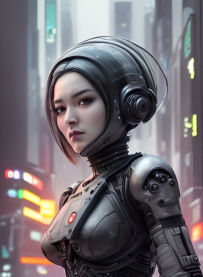 award winning ultra high quality octane portrait of an android in a futuristic tokyo, intricate realistic details, futuristic, dark background, high quality visual effects