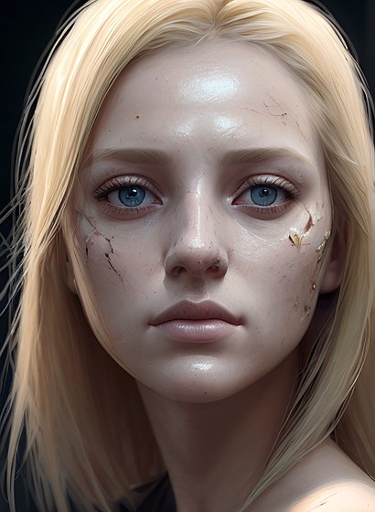 beautiful painting of an average blonde woman  dark shades  shadows on her face  no make up