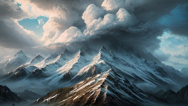 award winning photo of a mesmerizing moutain, intricate realistic details, amazing clouds