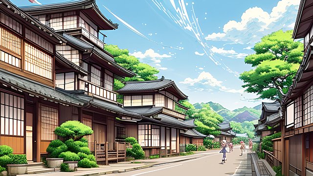 manga wallpaper of cute japanese countryside street during summer  anime style  manga style