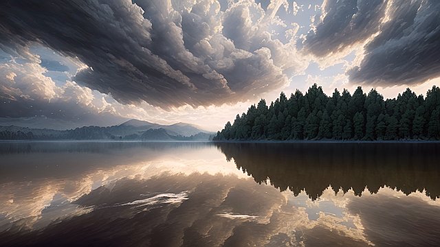 award winning photo of a lake  intricate realistic details  amazing clouds