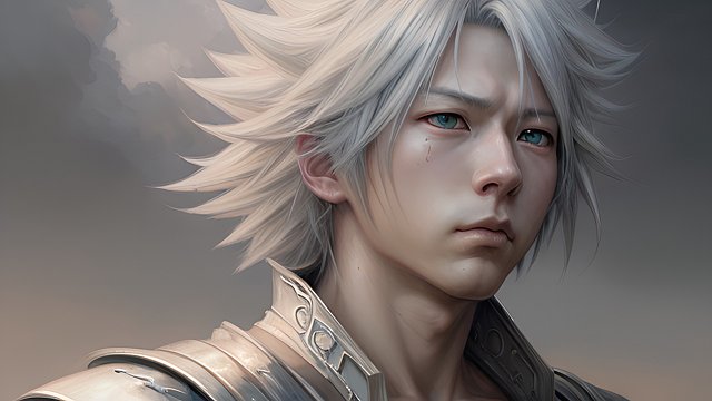 breathtaking portrait of cloud final fantasy character  high quality anime drawing