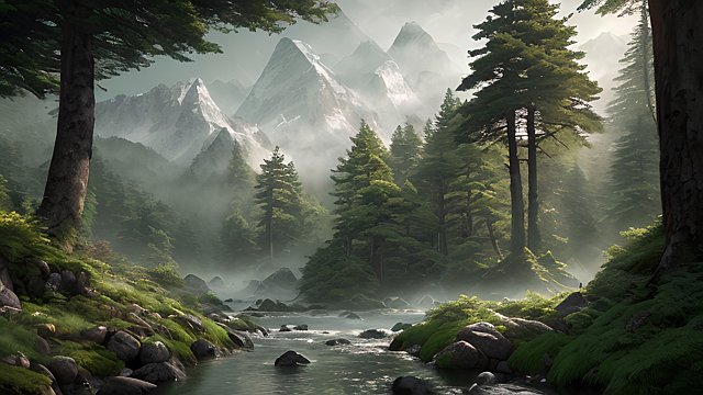 4k breathtaking mountain forest  morning atmosphere