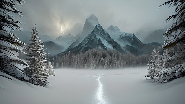 4k breathtaking ultrarealistic RAW color photo of a snowy forest mountains  intricate realistic details