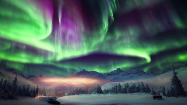 award winning painting of northern lights, high contrast, intricate realistic details, amazing clouds