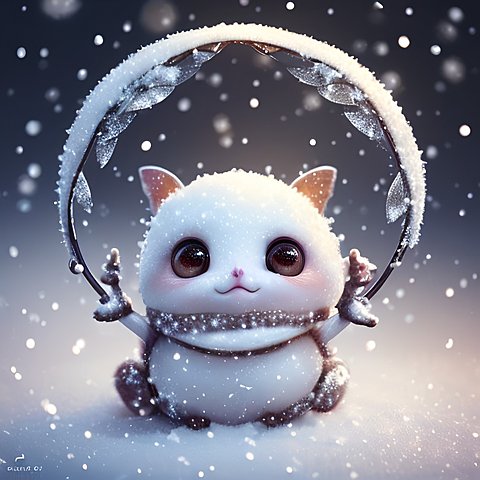 award winning whimsical cute little creature in snow  beautiful intricate details