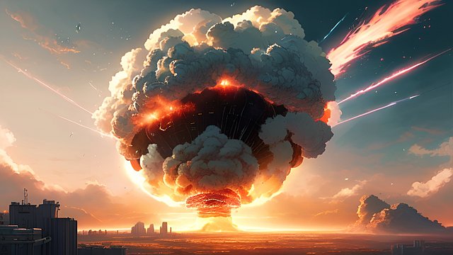 breathtaking anime painting of a global thermonuclear war in an anime or manga style  manga  in the open with astonishing clouds