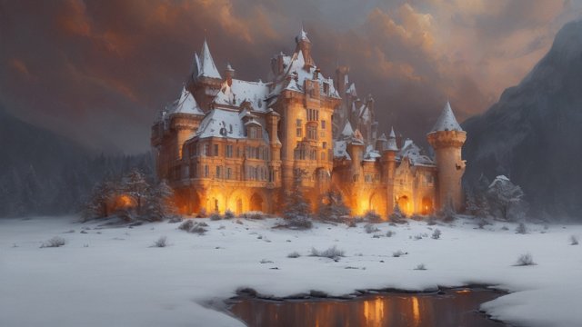the most breathtaking award winning amazing 4k uhd detailed fascinating photo of a small european castle in snowy mountains  intricate realistic details