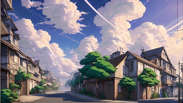 breathtaking anime painting of a street in an anime or manga style  manga  in the open with astonishing clouds
