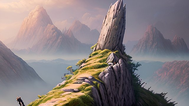 close up of a sword on a mountain  fantasy background