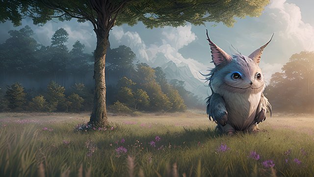 a whimsical magical creature in a field