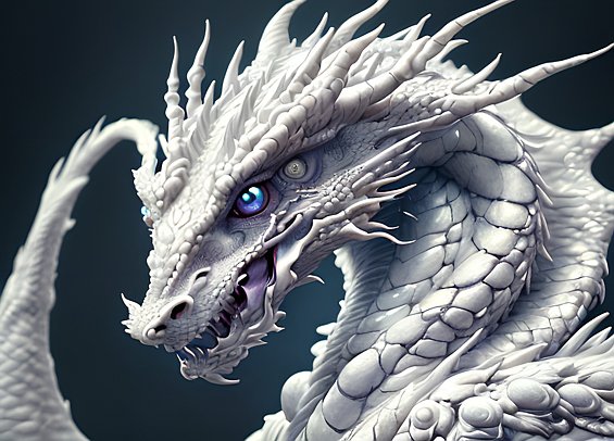 ethereal portrait face of a white dragon  detailed angelarium  intricate details  dark background  award winning colorful painting