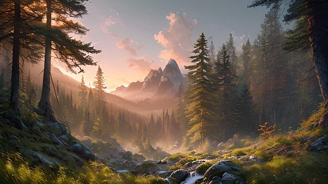mountain forest  morning atmosphere