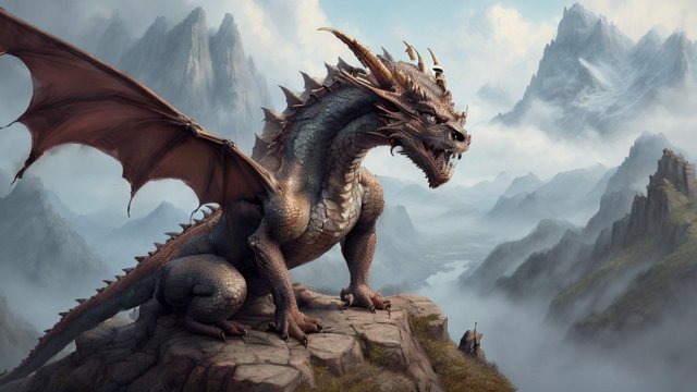 breathtaking portrait painting of a dragon on a mountain, beautiful intricate realistic details