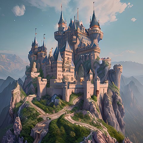 gigantic castle in a mountain  beautiful intricate details