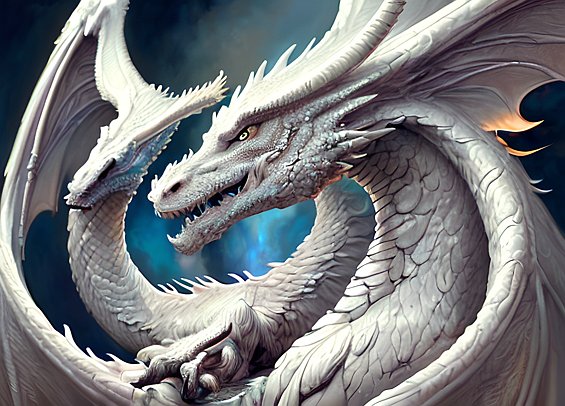 ethereal face of a white dragon  detailed angelarium  intricate details  dark background  award winning colorful painting