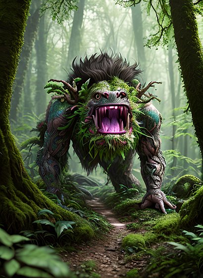 a troll in a forest  intricate details