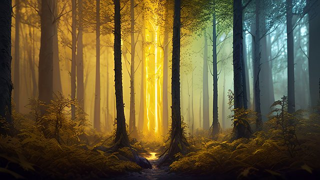 award winning mesmerizing photo of yellow dark forest  intricate realistic details