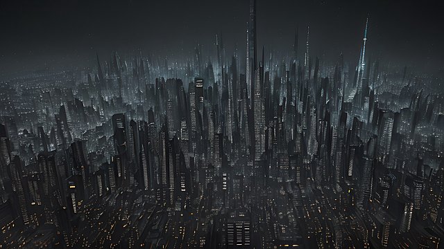 award winning dark cryptic deep breathtaking gaussian euler scatter photo of a city, high contrast, intricate realistic details