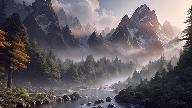 4k breathtaking mountain forest  morning atmosphere