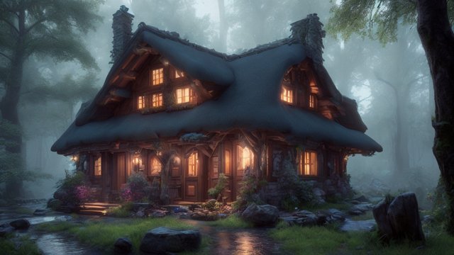the most breathtaking award winning amazing 4k uhd detailed fascinating photo of a small european cottage in a forest during night  intricate realistic details  dark night shades