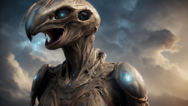 breathtaking portrait photo of an extraterrestrial bird  intricate realistic details  amazing clouds