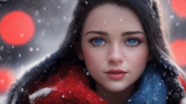 portrait happy new year blue and red colors whith snow background