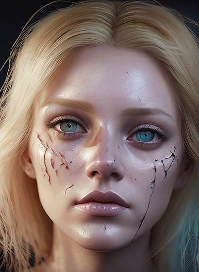 beautiful painting of an average blonde woman, shadows on her face, no make up, skin details