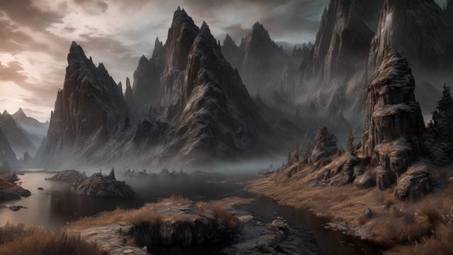 breathtaking landscape of skyrim, intricate realistic details
