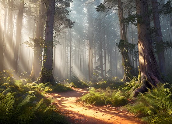 award winning breathtaking photo of forest with scatter sun light  intricate realistic details  high quality visual effects