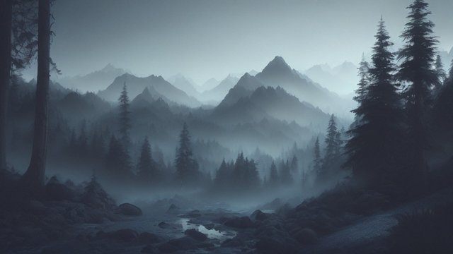 forest mountains, dark atmosphere