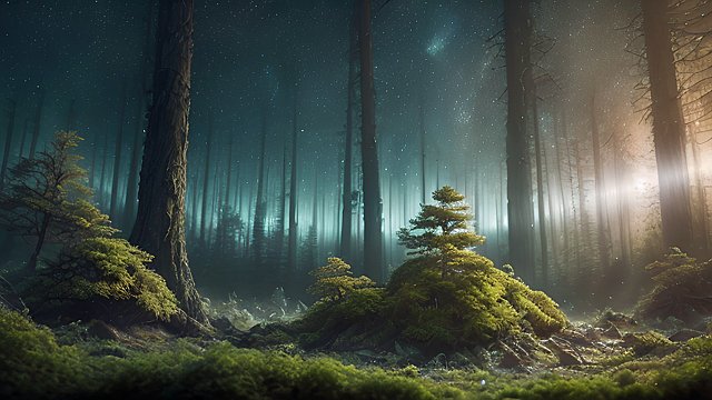 award winning photo of space landscape with a forest  intricate realistic details