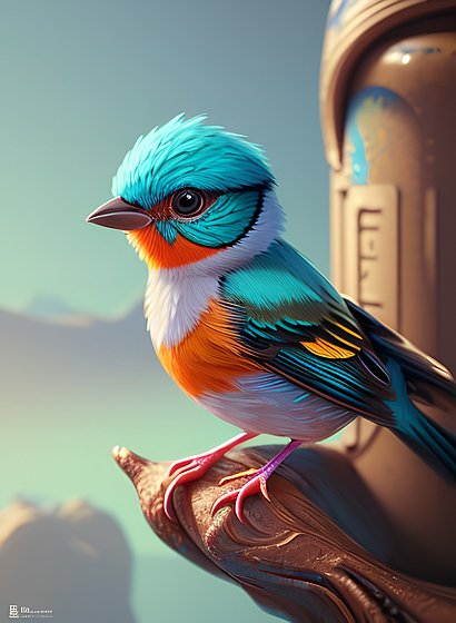 little bird,colorful, artwork, intricate details, landscape