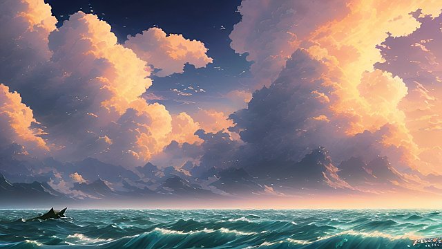 breathtaking anime painting of a shore in an anime or manga style  manga  in the open with astonishing clouds