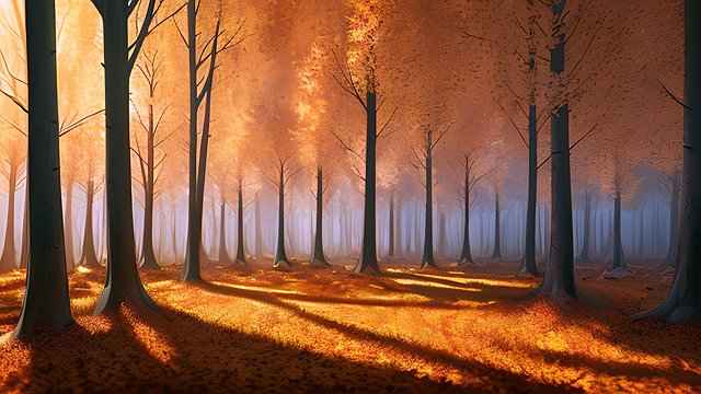 award winning photo of a mesmerizing autumn forest scatter sun light  intricate realistic details  amazing clouds