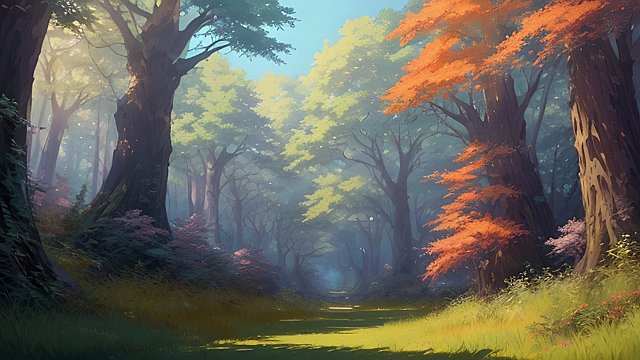 anime painting of an anime forest