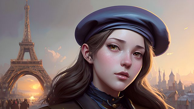 painting of a french egg wearing a beret