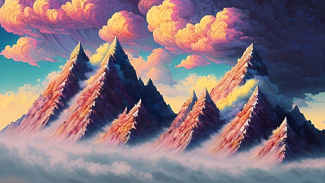 breathtaking anime painting of a mountain  colorful  intricate realistic details  breathtaking anime clouds
