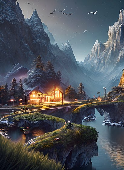 hyperdetailed beautiful landscape  birds