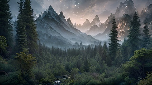 breathtaking 4k uhd photo of forest mountains  intricate realistic details  in