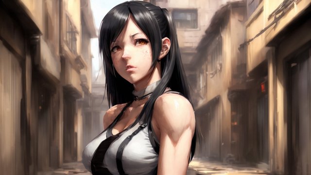 portrait face tifa anime girl in an alley, anime painting, anime manga style, manga style, anime style