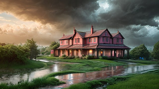 award winning colors of a the rain in the countryside  intricate realistic details  breathtaking clouds