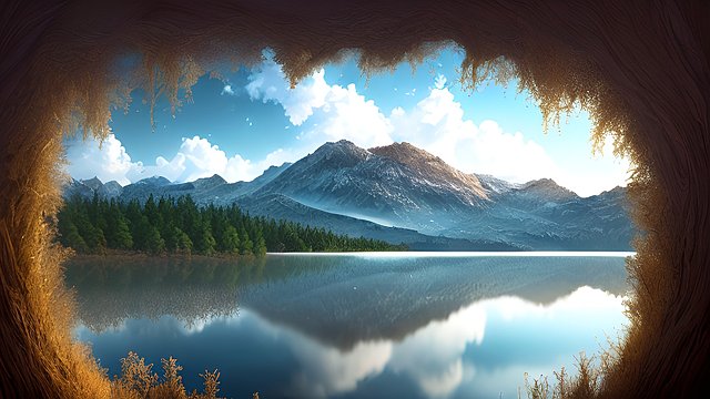 award winning photo of a lake  intricate realistic details  amazing clouds