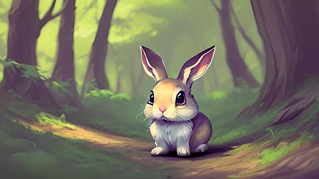 portrait of a little rabbit in the forest in the style of Don Bluth  flat animation  Disneys Fantasia  1990s VHS screengrab