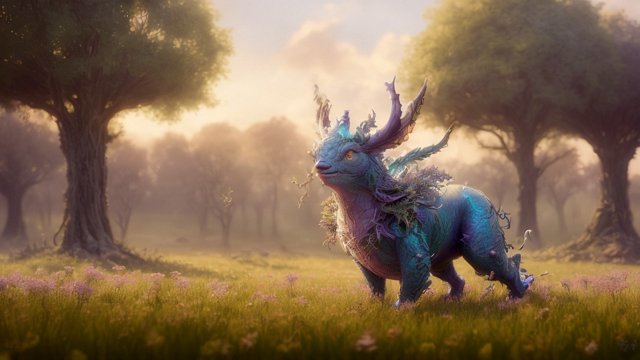 a whimsical magical creature in a field