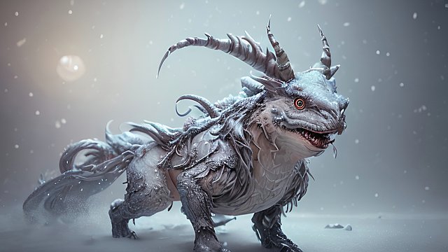 a whimsical magical creature in snow