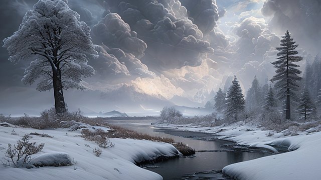 breathtaking awesome quality mesmerizing photo of a snowy landscape  intricate realistic details  amazing clouds